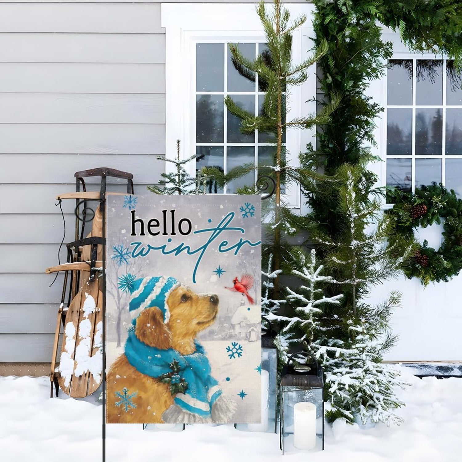 Christmas Themed Flag For Holiday Decoration close-up showing fabric texture and vivid colors