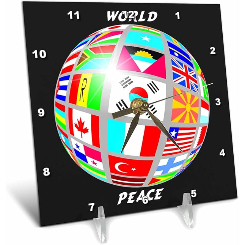 World Flag Analog Clock -  International Flags Design-Globe Flags