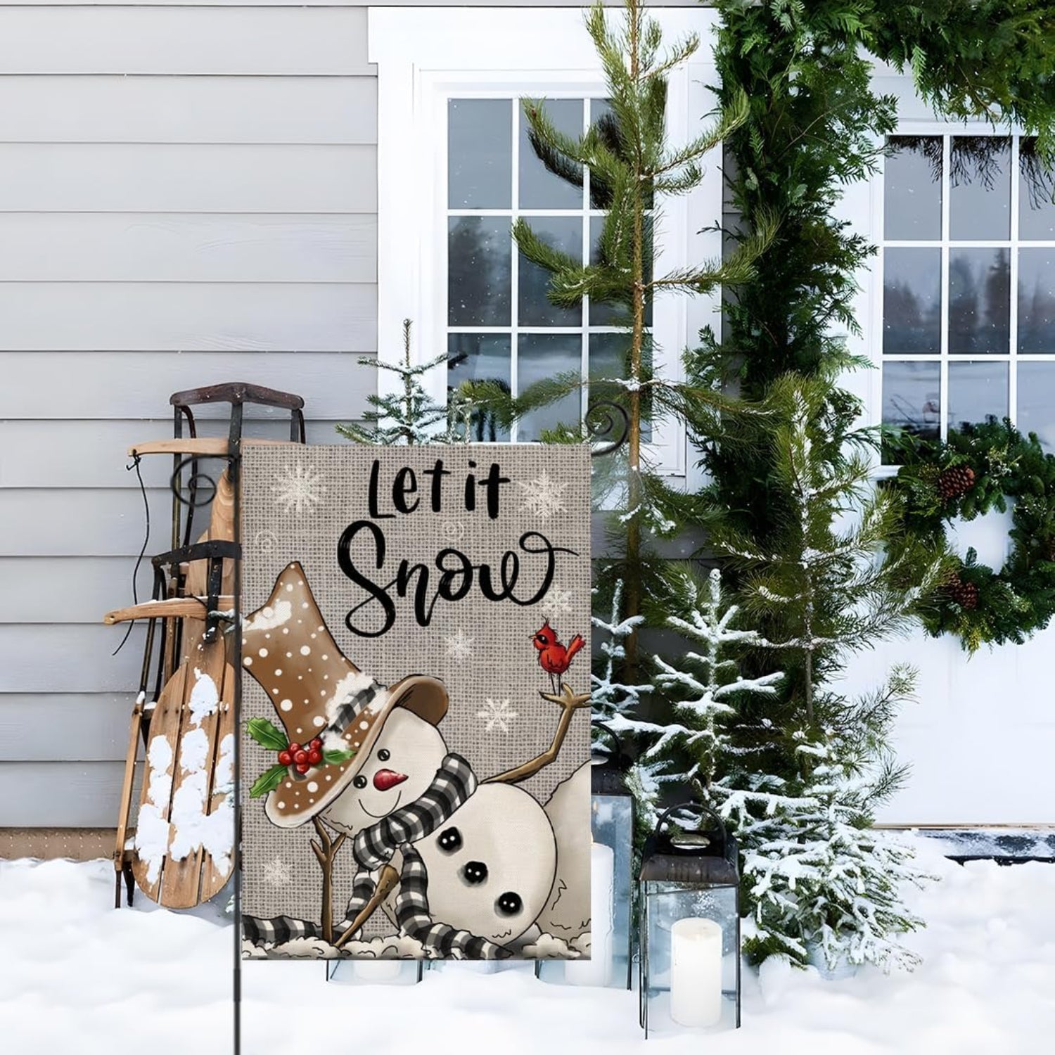 Decorative Christmas Snowman Printed Garden Flag-Globe Flags