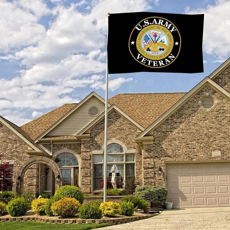 Army Veteran Emblem Flag – Double Sided Heavy Duty Outdoor Display flying on outdoor flagpole