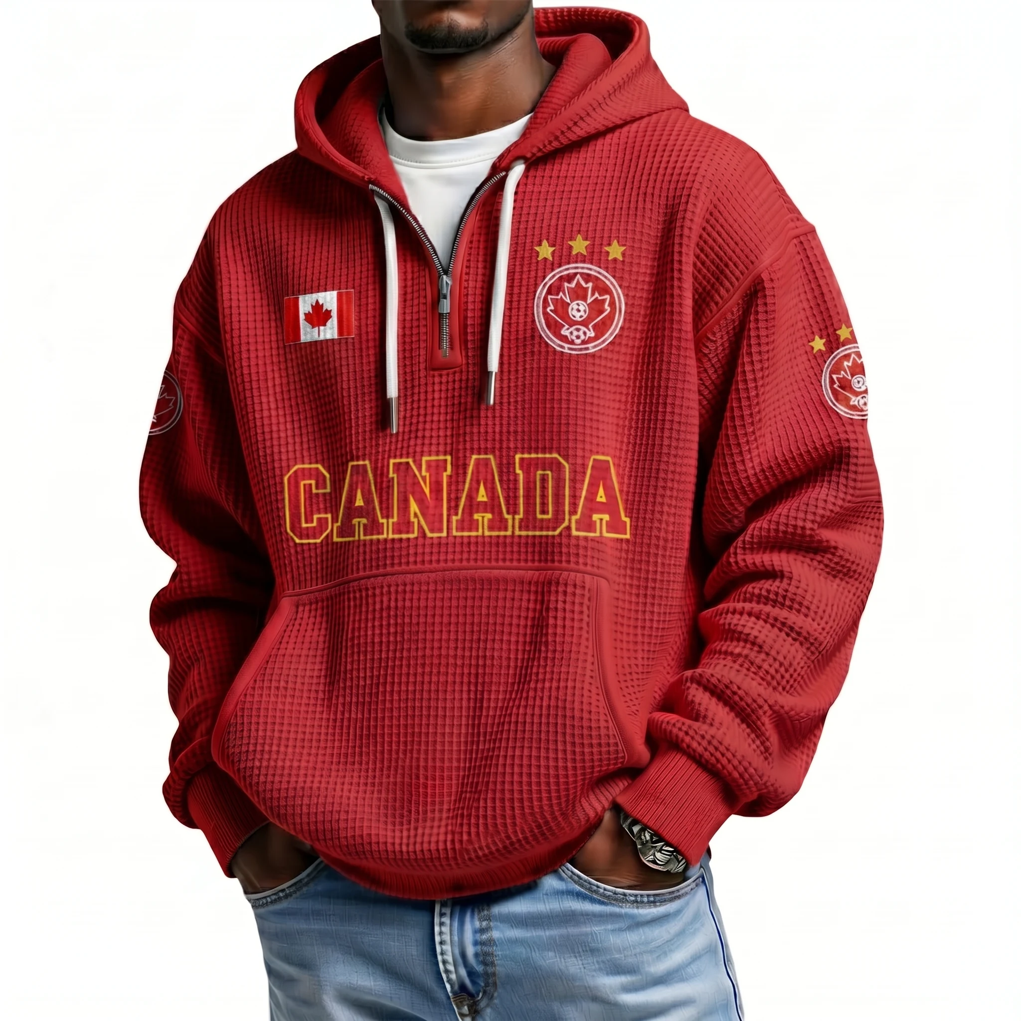 Canada Printed Waffle Quarter Zip Football Fan Hoodie