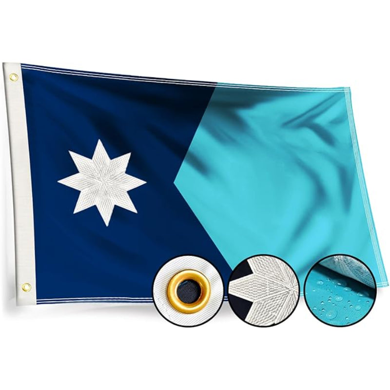 Chicago City Flag With Brass Grommets with brass grommet hardware detail