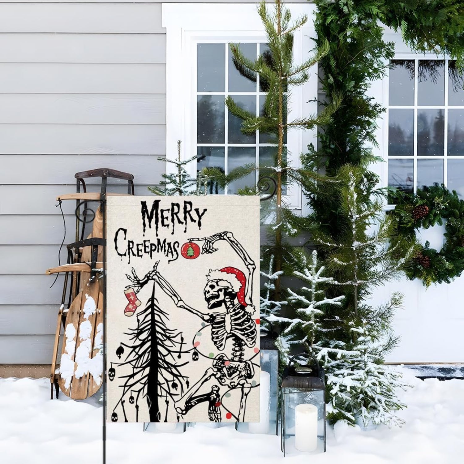 Christmas Themed Yard Flag For Decor with brass grommet hardware detail