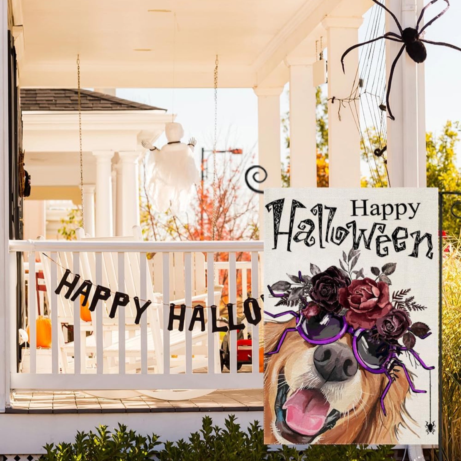 Funky Halloween Dog Printed Flag For Garden Decoration size and scale reference for 90x150cm display