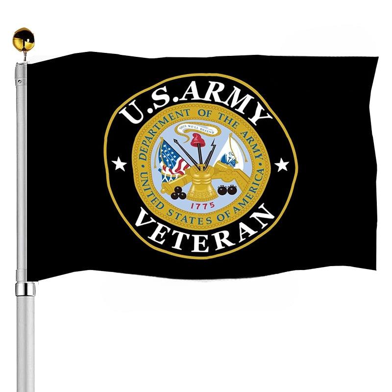 Army Veteran Emblem Flag – Double Sided Heavy Duty Outdoor Display - front view on white background
