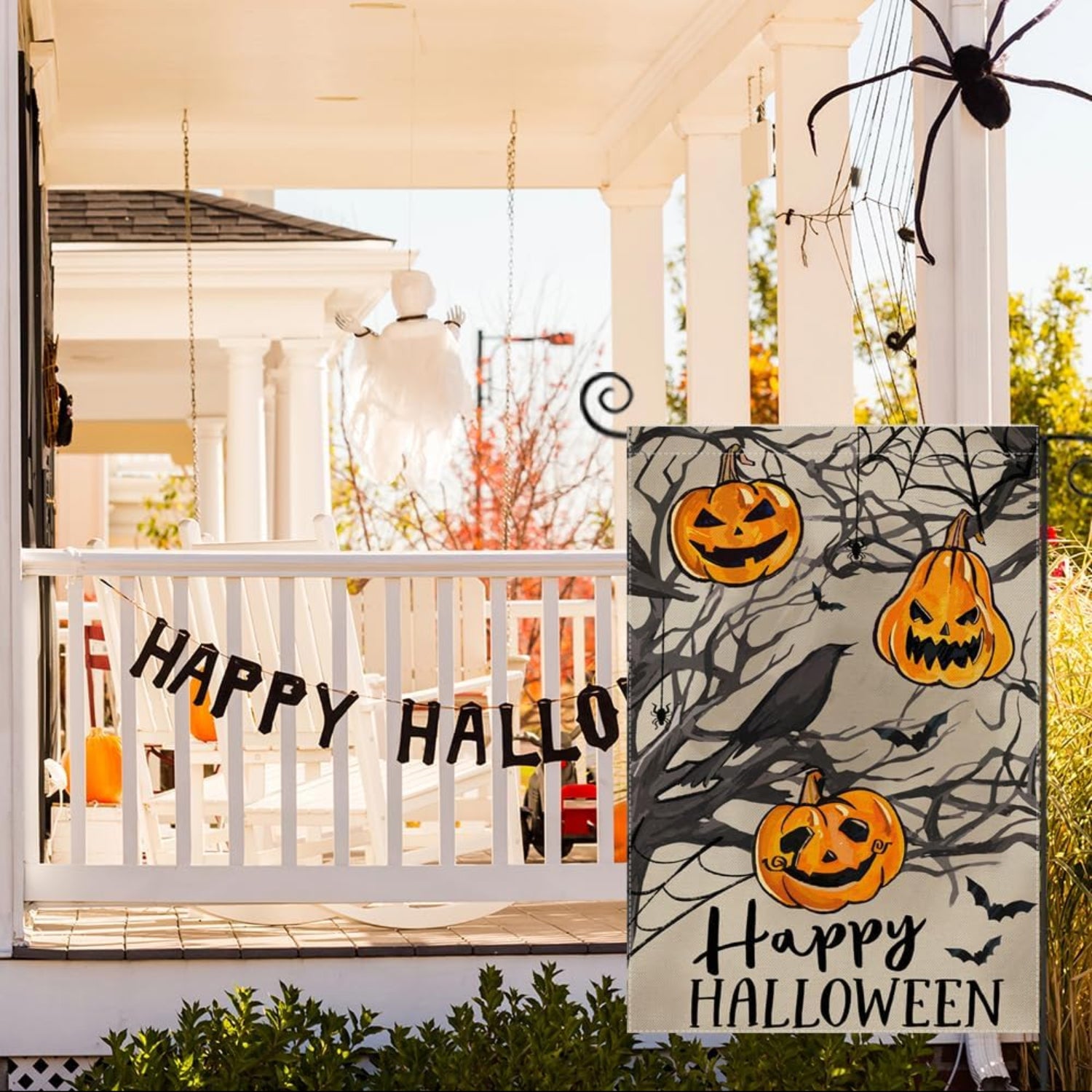 Happy Halloween Printed Garden Flag size reference showing 12x18 inch dimensions