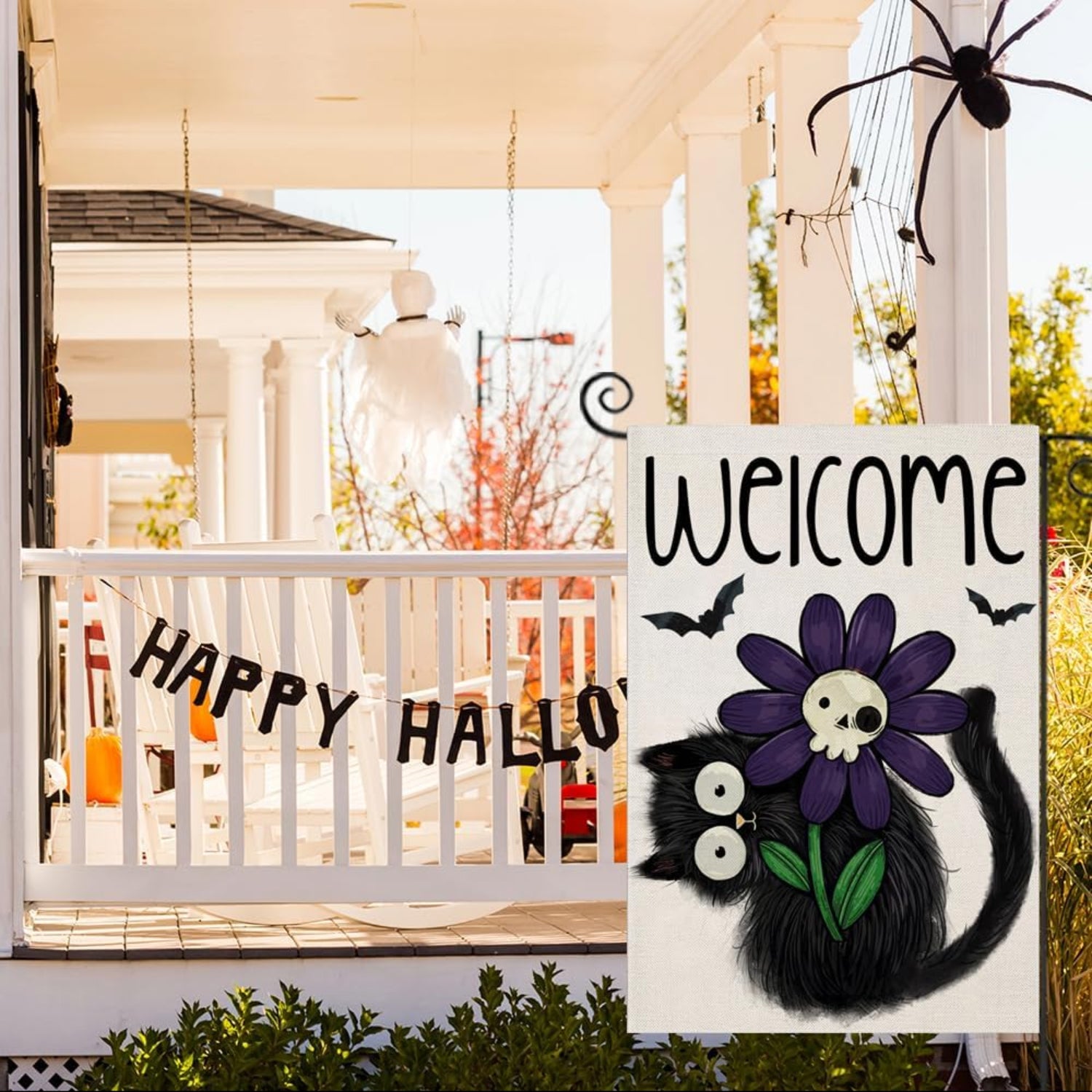 Halloween Theme Welcome Sign Flag For Decoration size and scale reference for 90x150cm display
