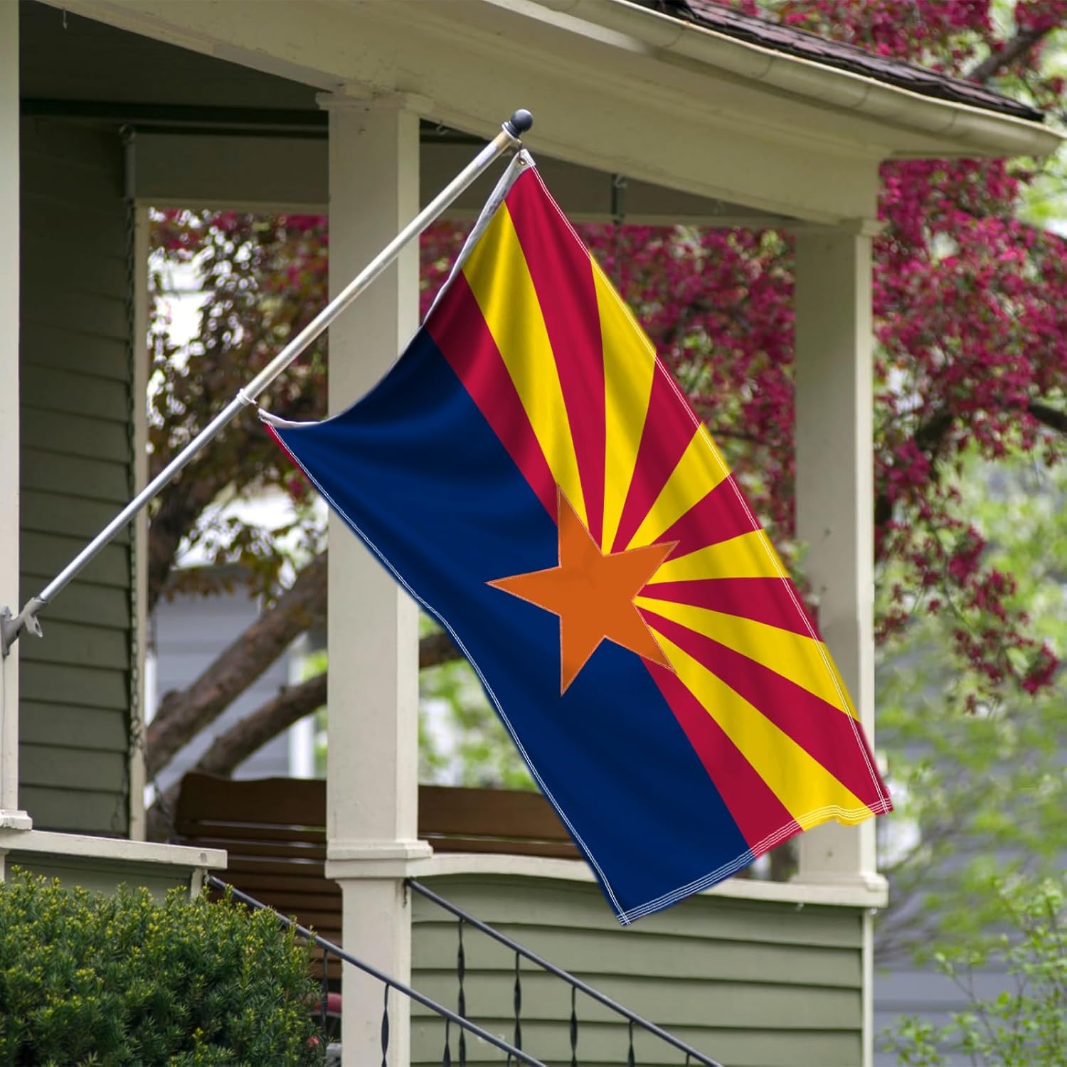 Arizona State Flag With Quadruple Stitched And Brass Grommets close-up showing fabric texture and vivid colors