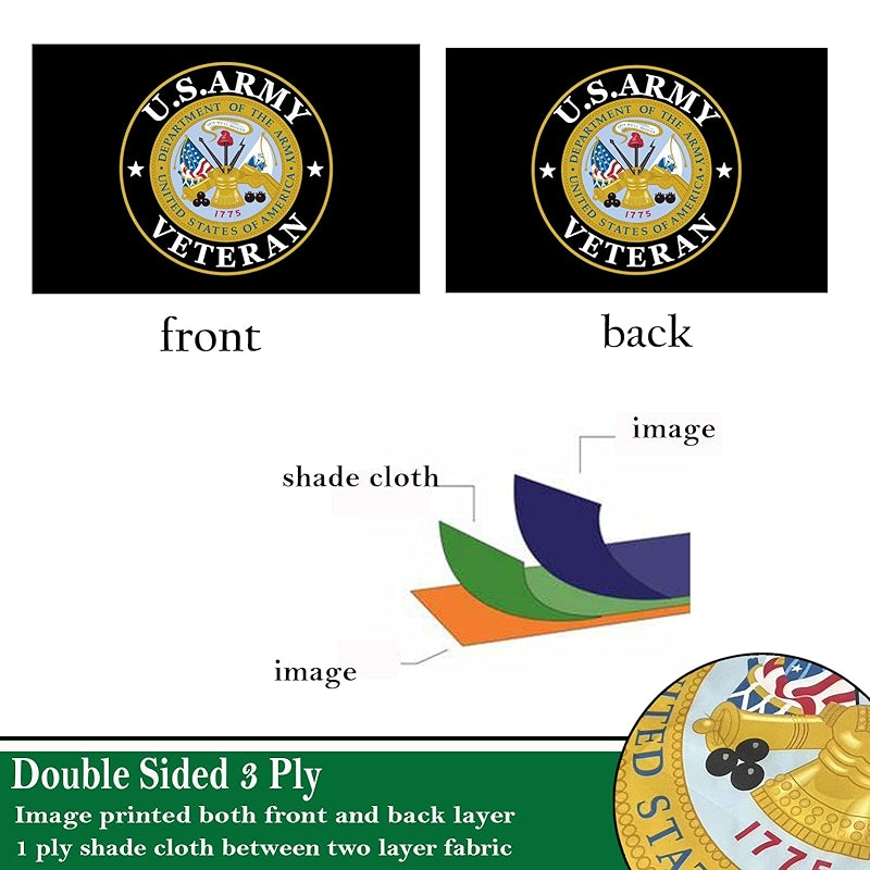 Army Veteran Emblem Flag Double Sided Heavy Duty Outdoor