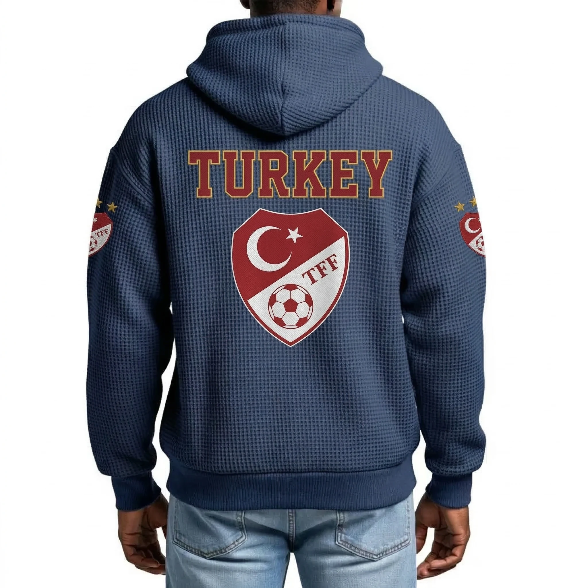 Turkey Printed Waffle Quarter Zip Football Fan Hoodie
