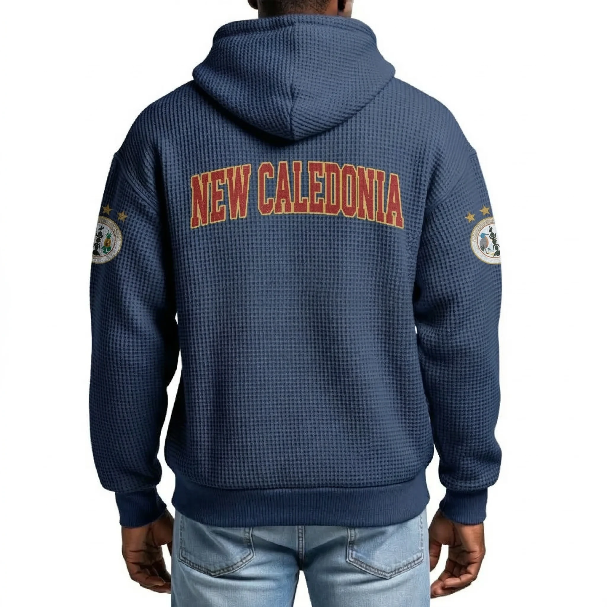 New Caledonia Printed Waffle Quarter Zip Football Fan Hoodie