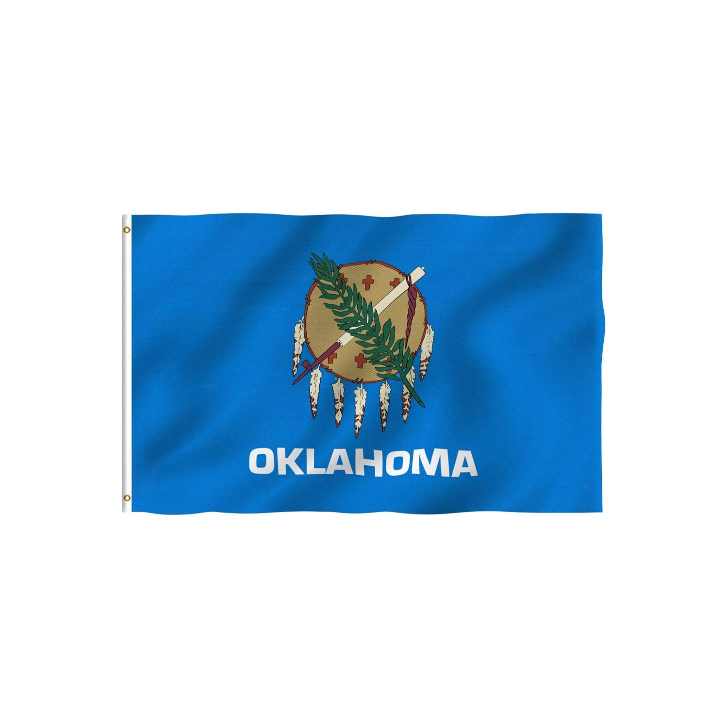 Oklahoma State Flag With Brass Grommets - front view on white background