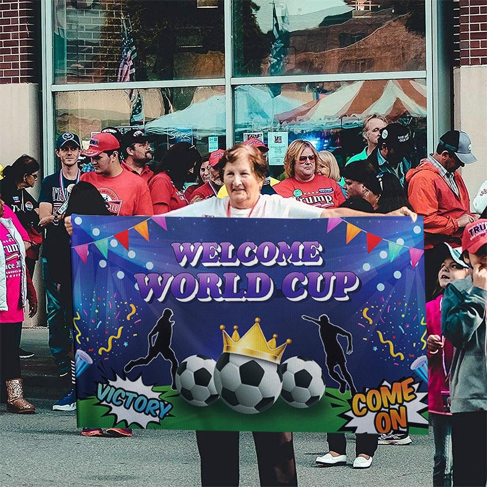 World Cup Purple Flag flying on outdoor flagpole