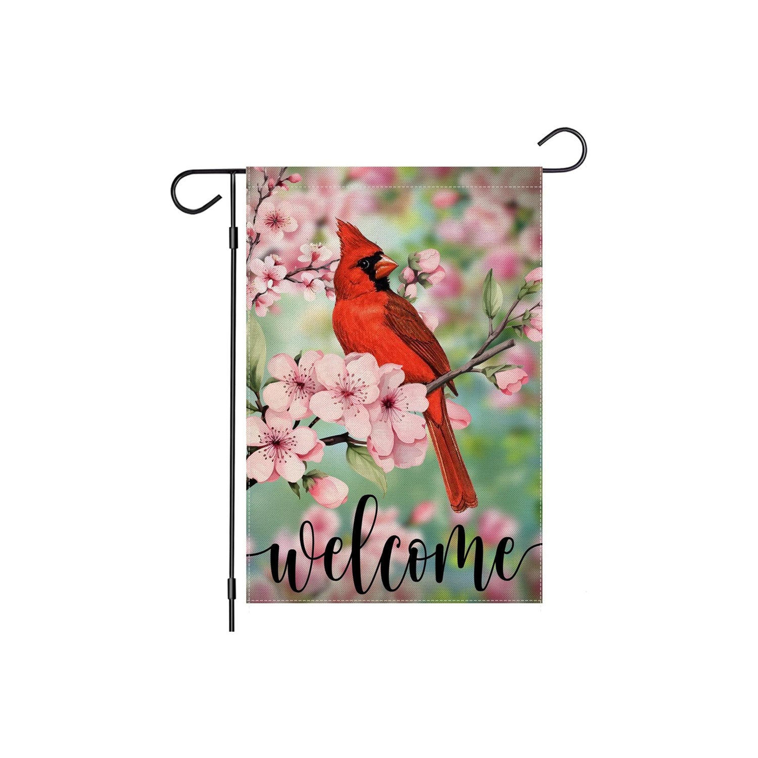 Welcome Garden Flag With Cardinal And Cherry Blossoms Print-Globe Flags