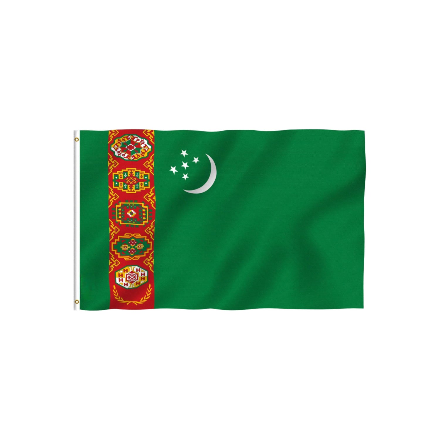Embroidered Turkmenistan Flag With Brass Grommets-Globe Flags