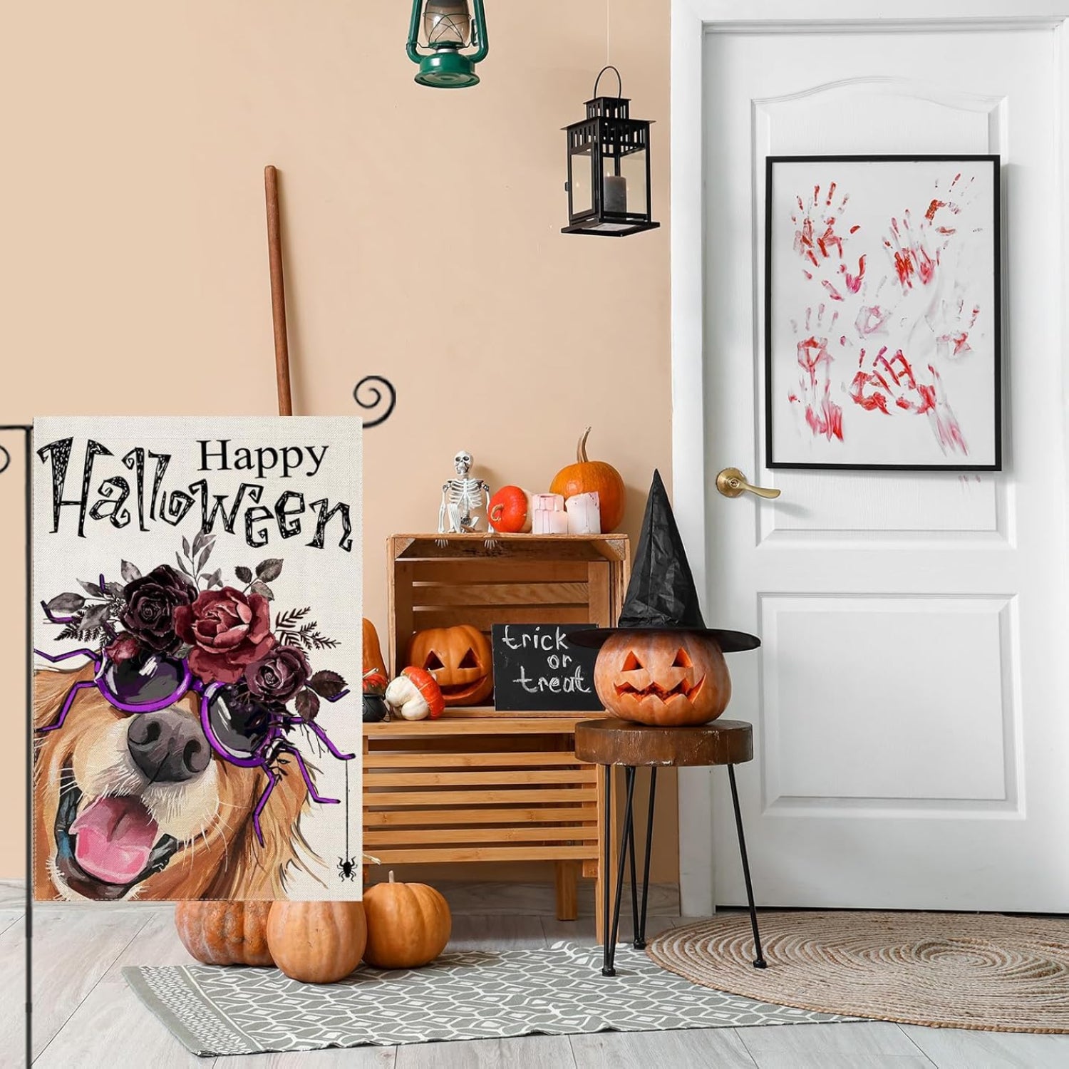 Funky Halloween Dog Printed Flag For Garden Decoration flying on outdoor flagpole