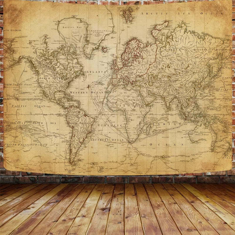 Old World Map Banner - Vintage Tapestry For Home Decor-Globe Flags