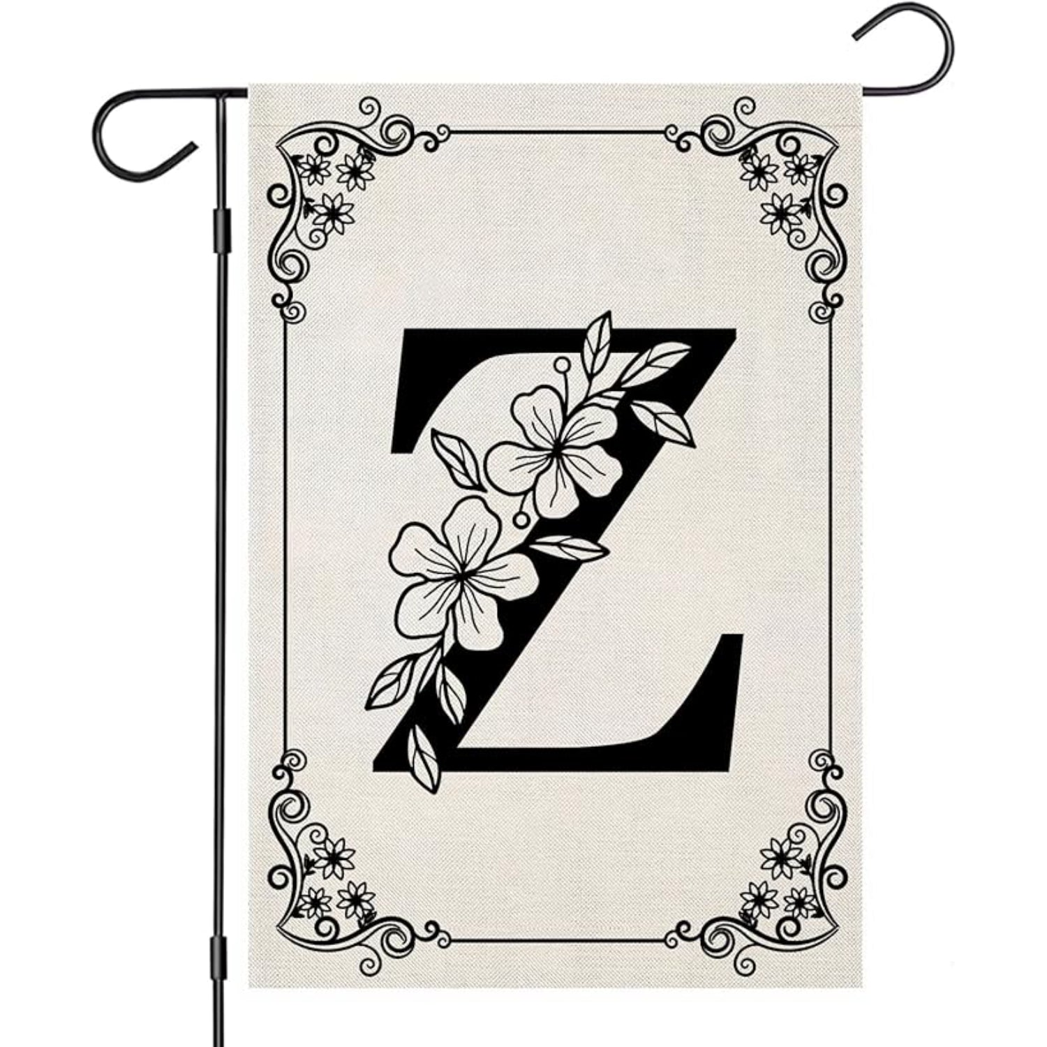 Monogram Garden Flag With Floral Border And Letter Design-Globe Flags
