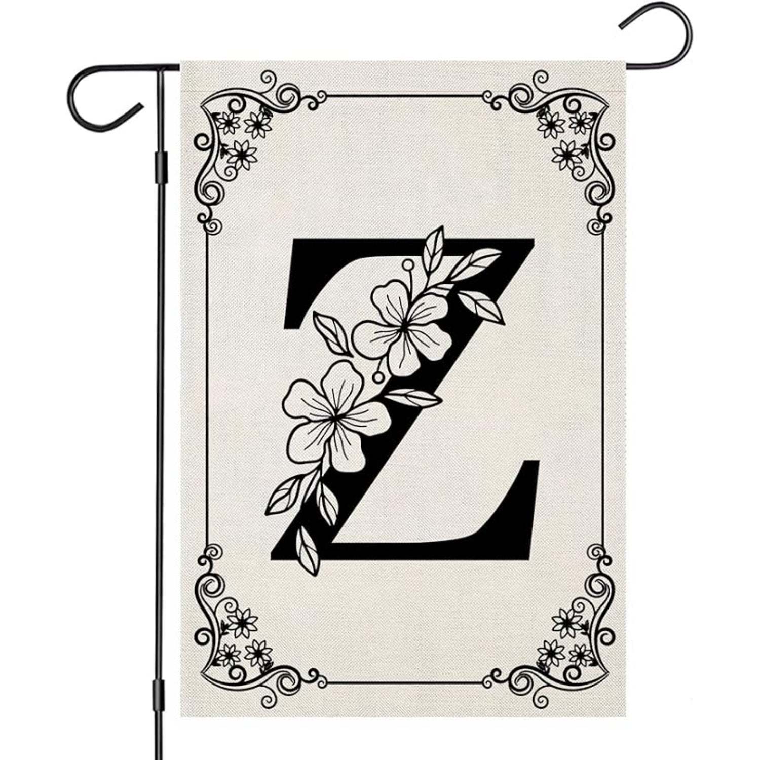 Monogram Garden Flag With Floral Border And Letter Design-Globe Flags