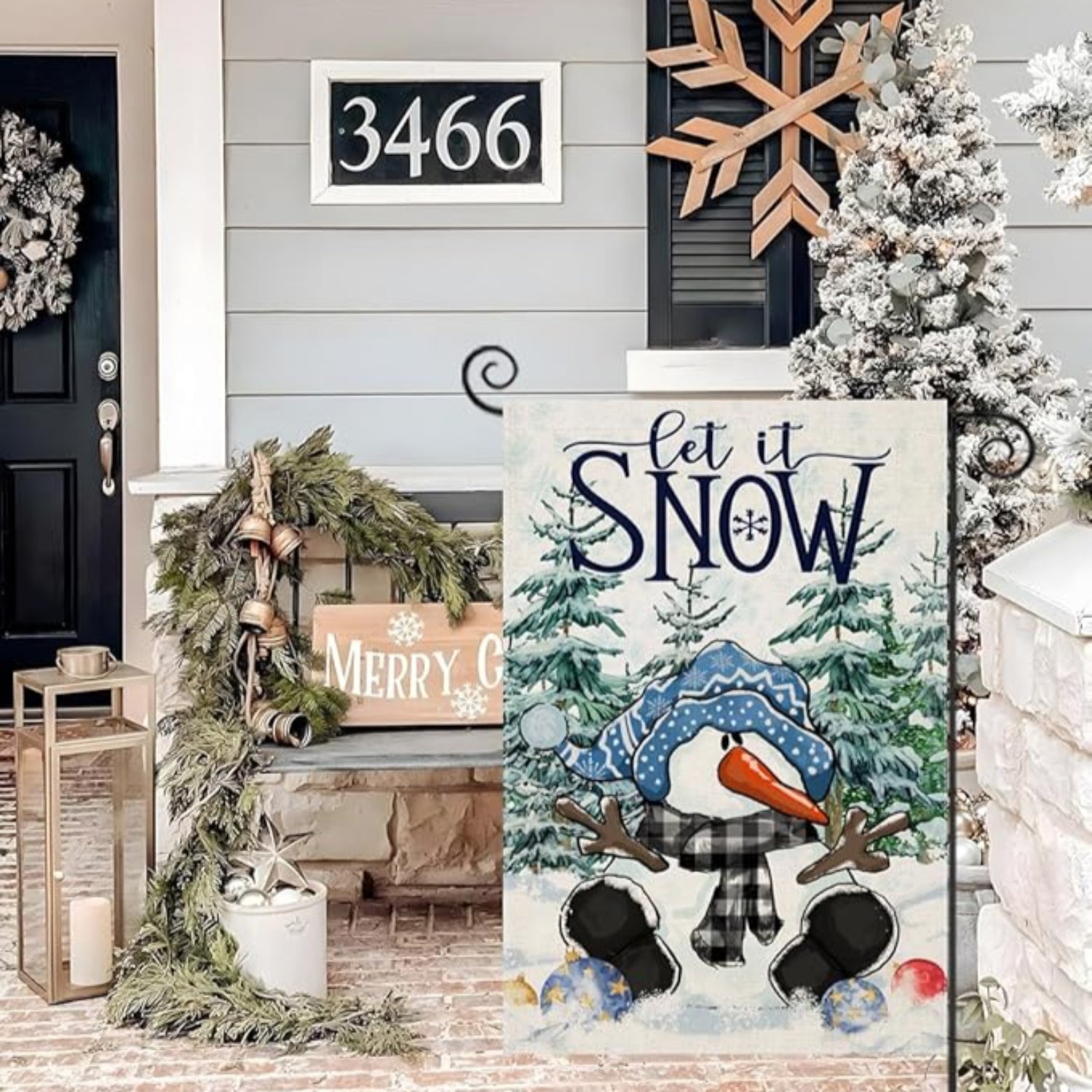 Let It Snow Printed Garden Flag For Yard Decor close-up showing double-sided print quality