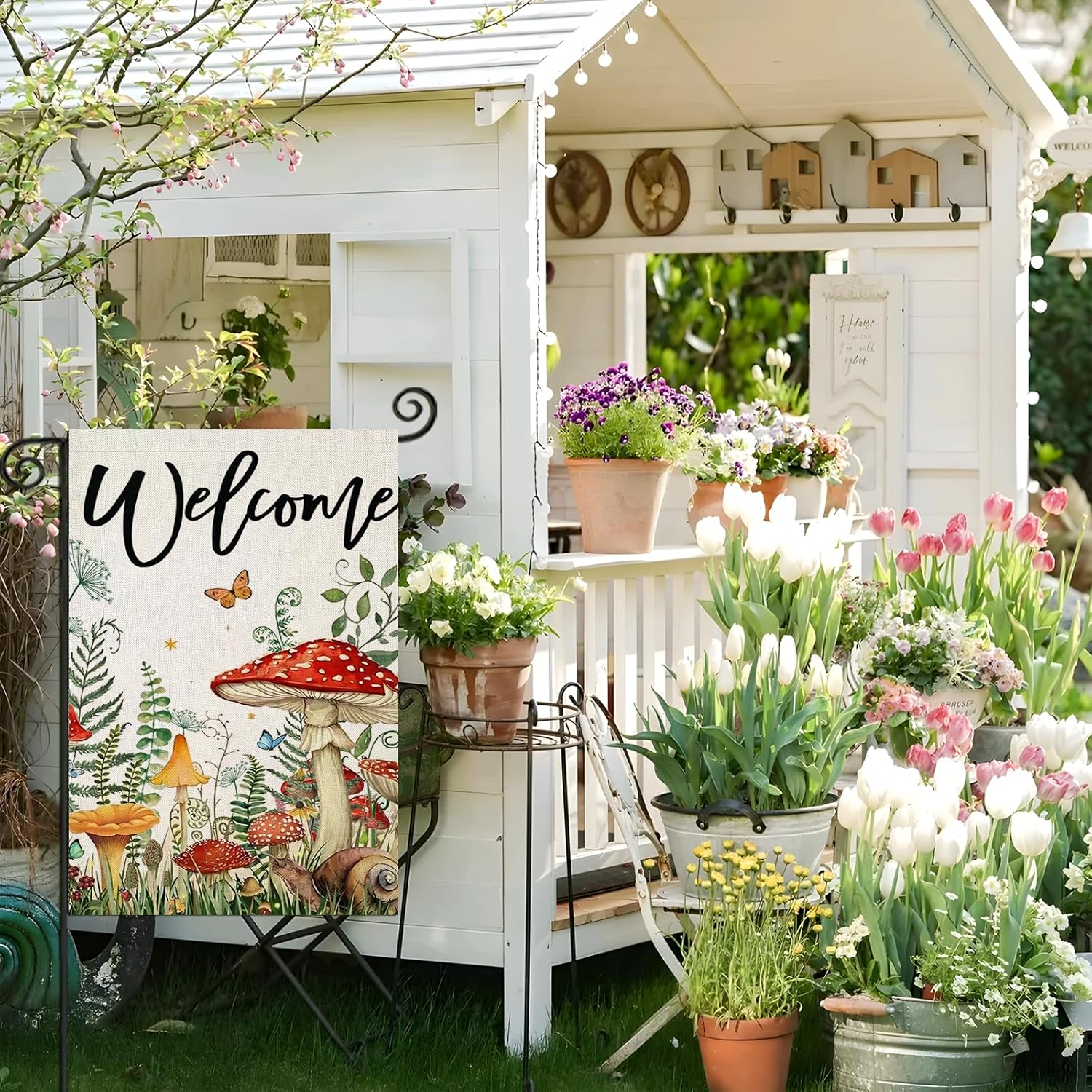 Mushroom Themed Decorative Welcome Sign-Globe Flags