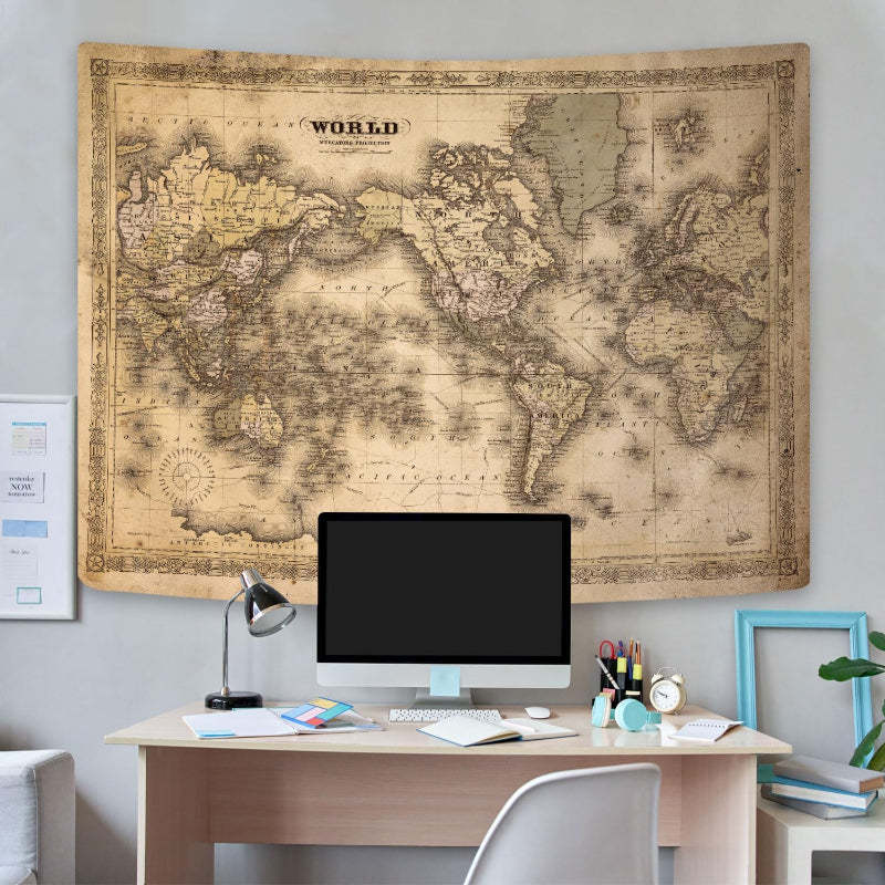 Old World Map Banner - Vintage Tapestry For Home Decor-Globe Flags
