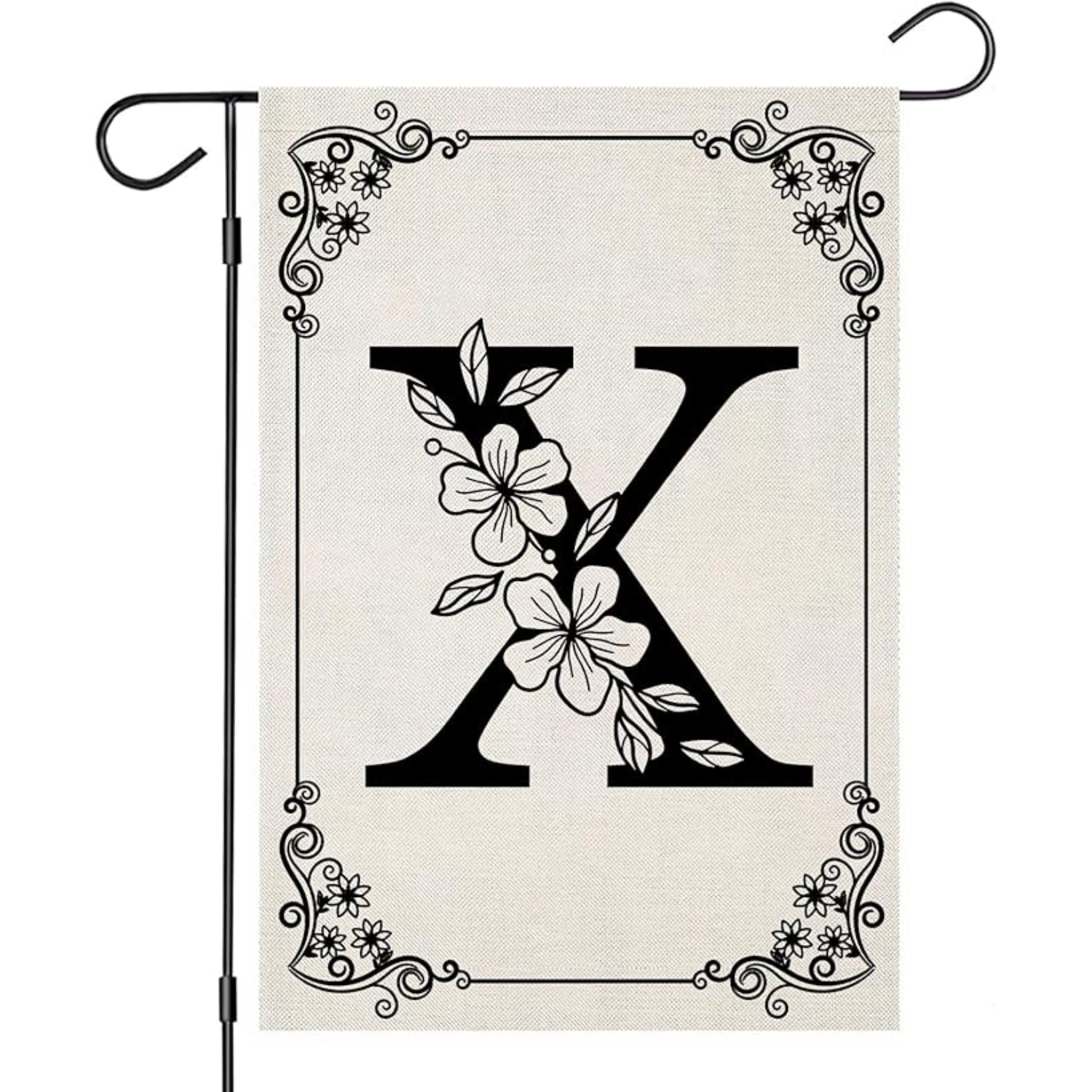Monogram Garden Flag With Floral Border And Letter Design-Globe Flags