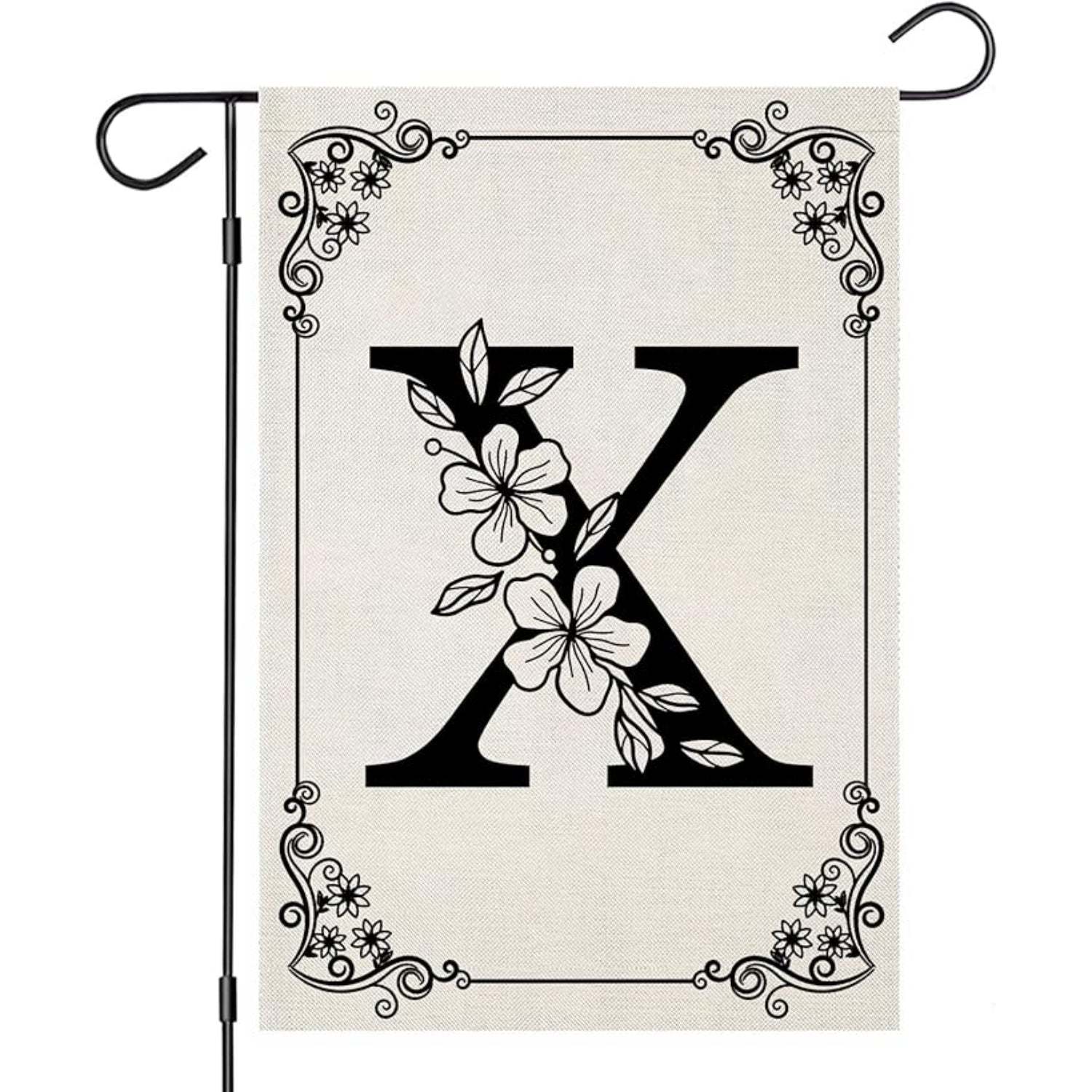 Monogram Garden Flag With Floral Border And Letter Design-Globe Flags