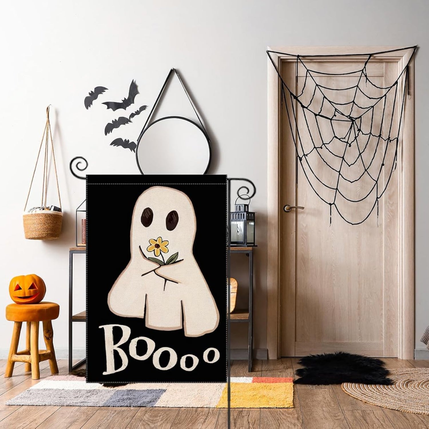 Decorative Halloween Themed Garden Flag - close-up of fabric and stitching detail