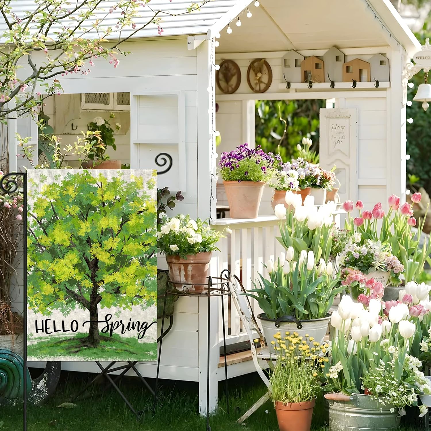 Spring Welcoming Sign Board For Decor flying on outdoor flagpole