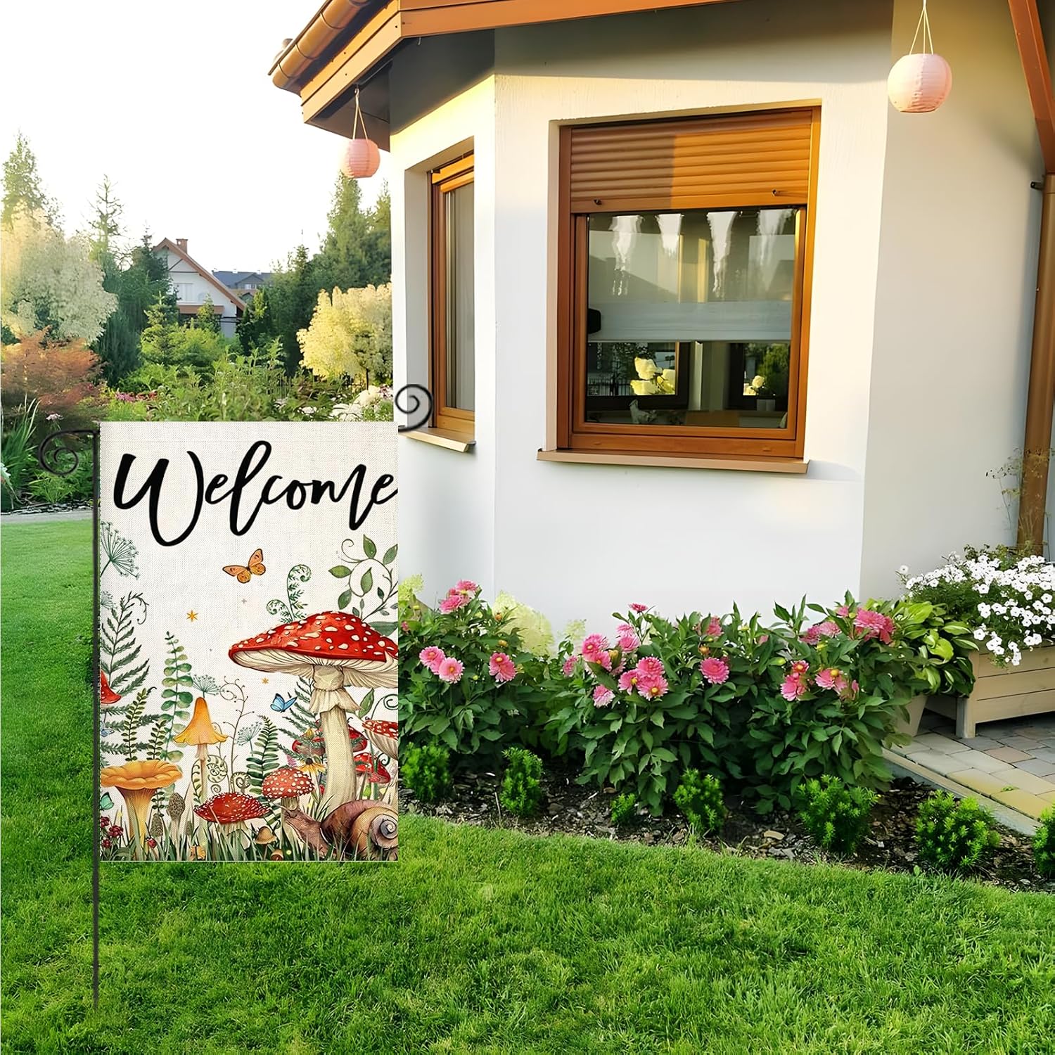 Mushroom Themed Decorative Welcome Sign-Globe Flags