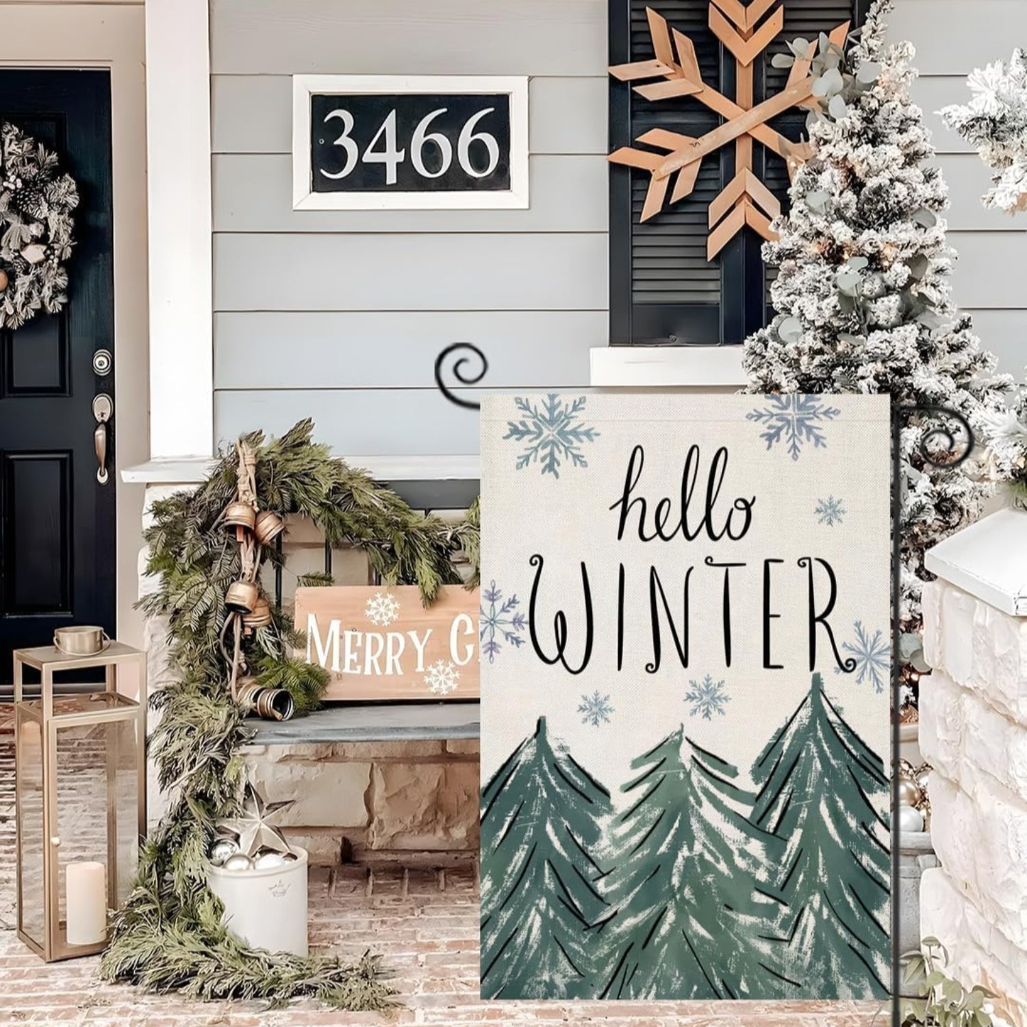 Christmas Tree Designed Flag Banner For Yard Decor close-up showing fabric and print quality