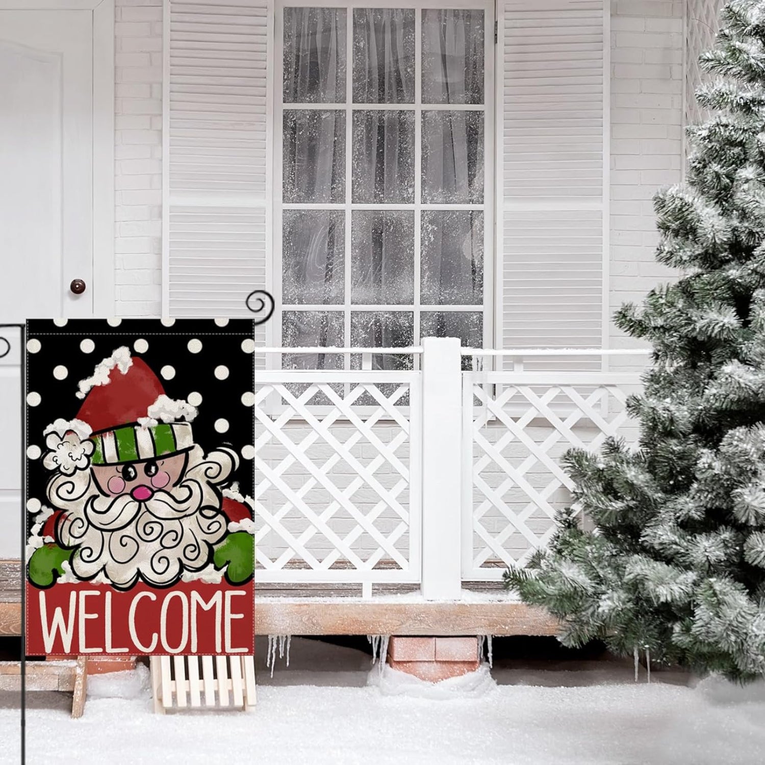 Christmas Santa Printed Flag For Yard Decoration flying on outdoor flagpole
