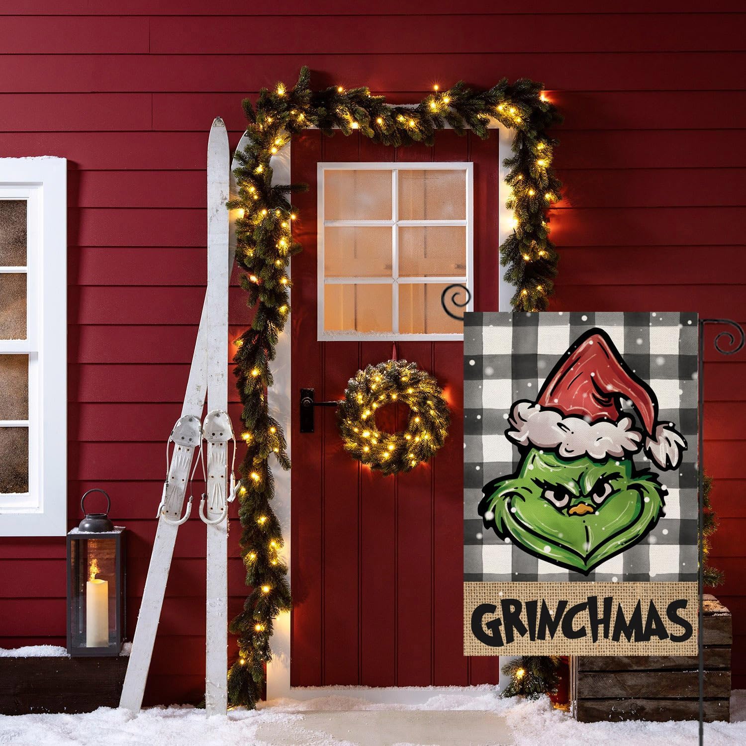 Holiday Themed Yard Decor Flag flying on outdoor flagpole