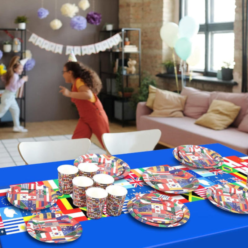 162 Pc World Flags Printed Party Tableware Set-Globe Flags