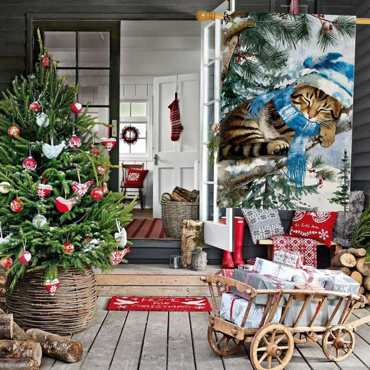 Winter Cat Printed Flag For Outdoor Decoration-Globe Flags