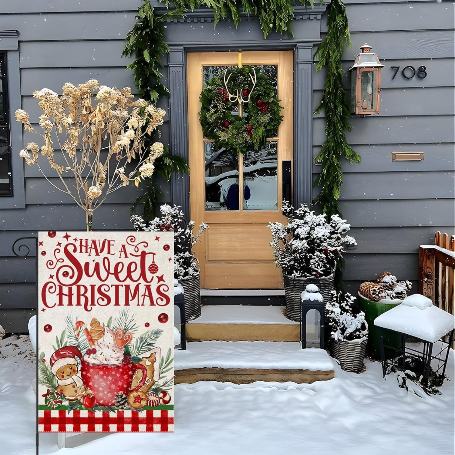 Festive Flag For Outdoor Yard Decoration displayed indoors on wall mount