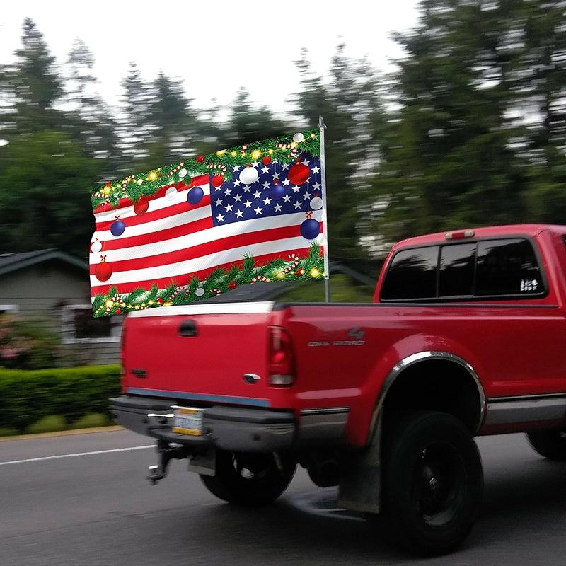 Christmas US Flag Outdoor – Holiday Decoration for Garden and Home flying on outdoor flagpole