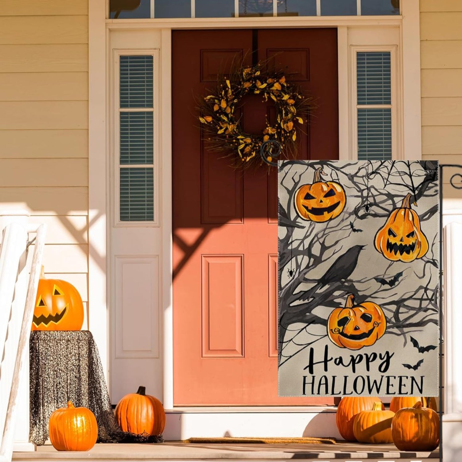 Happy Halloween Printed Garden Flag fabric detail and color accuracy