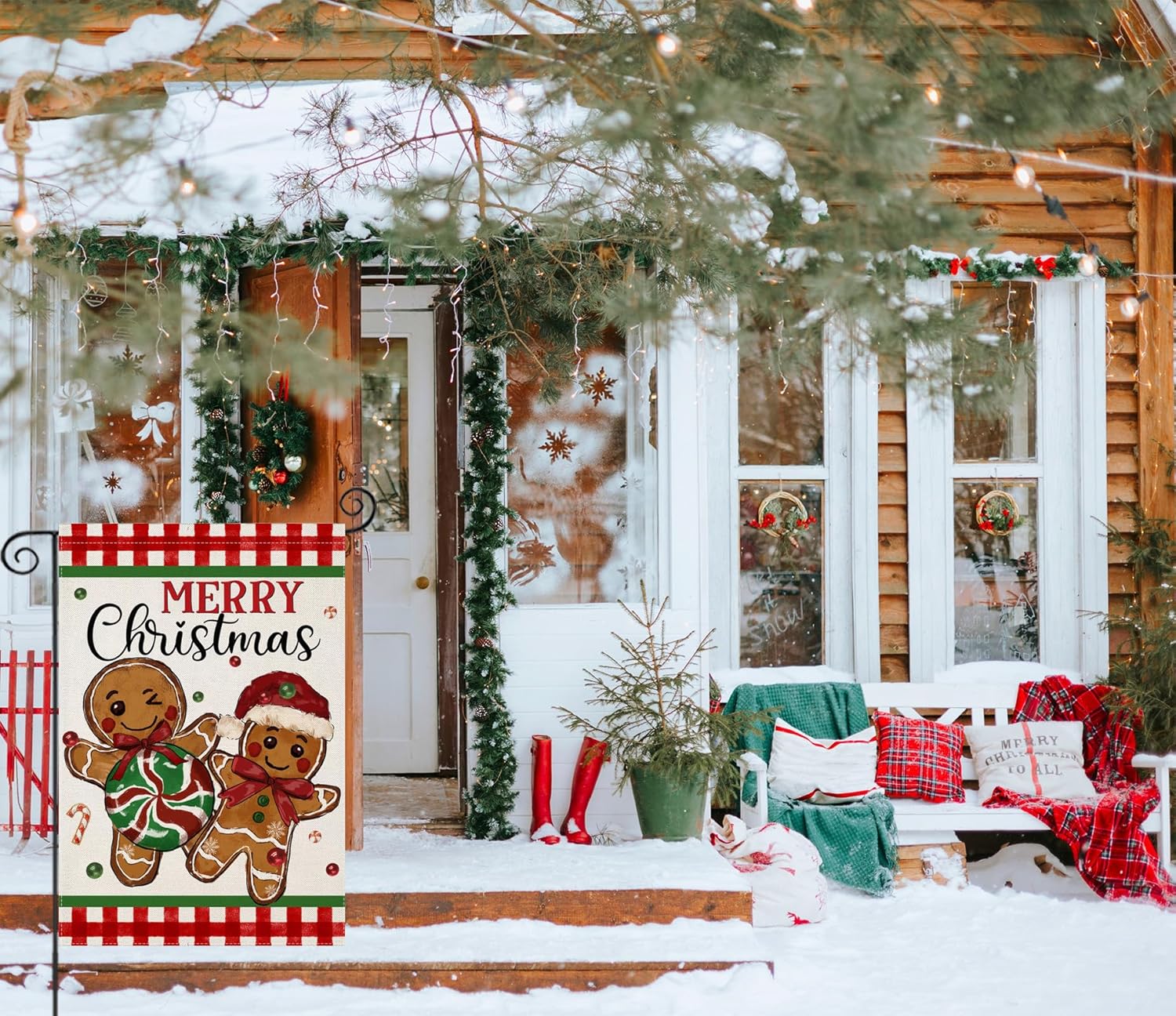 Gingerbread Patterned Flag For Holiday Decoration size and scale reference for 90x150cm display