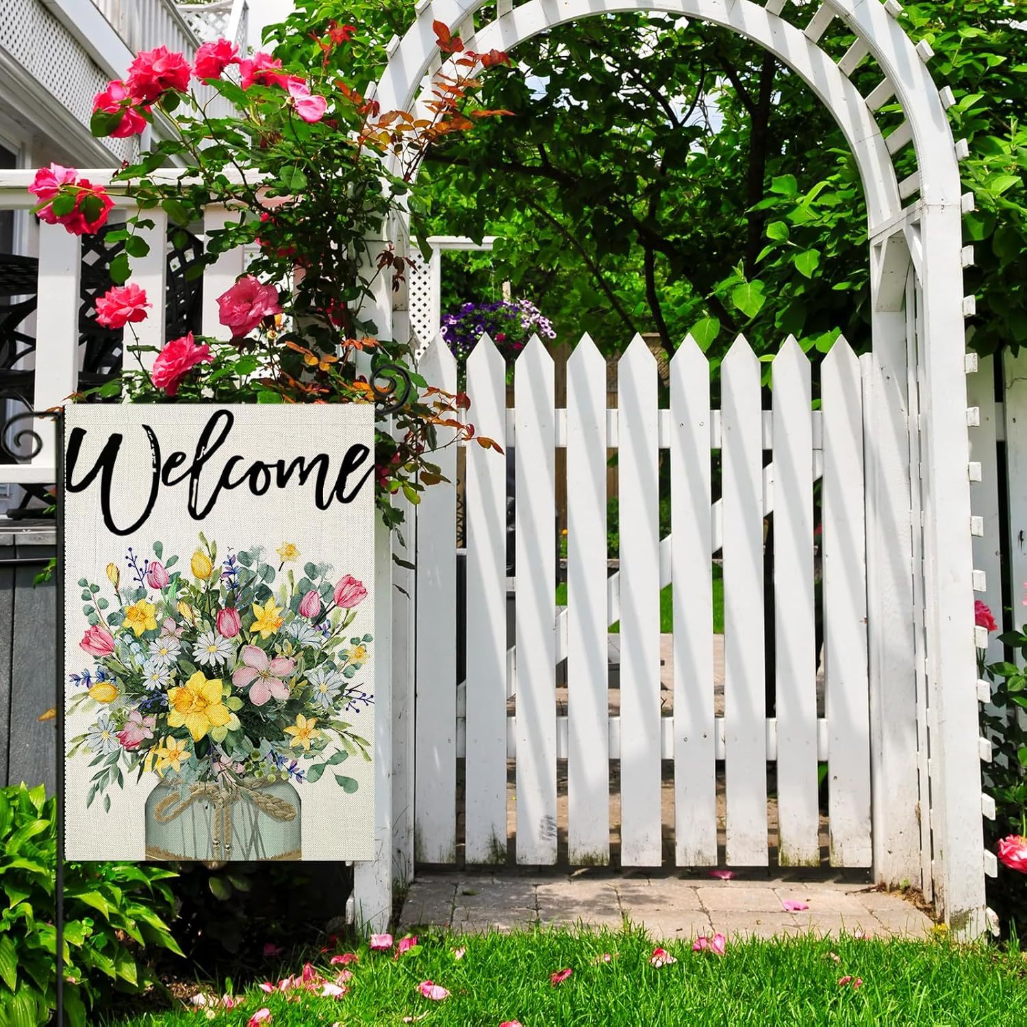 Rustic Floral Designed Welcome Garden Flag-Globe Flags