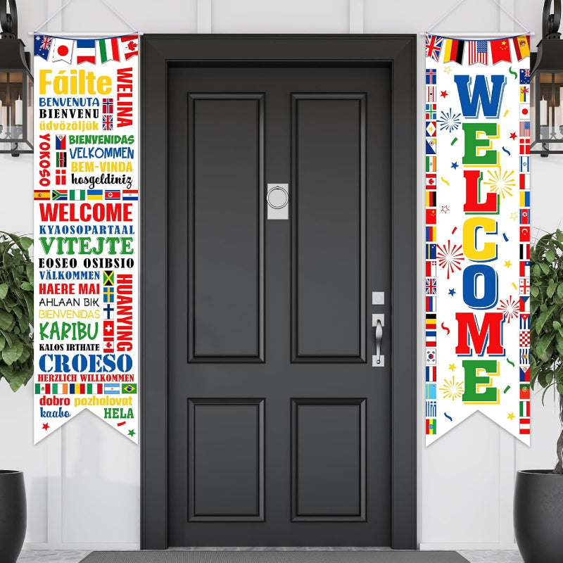 2 Pack World Flags Welcome Banners - For Global Events Decoration - front view