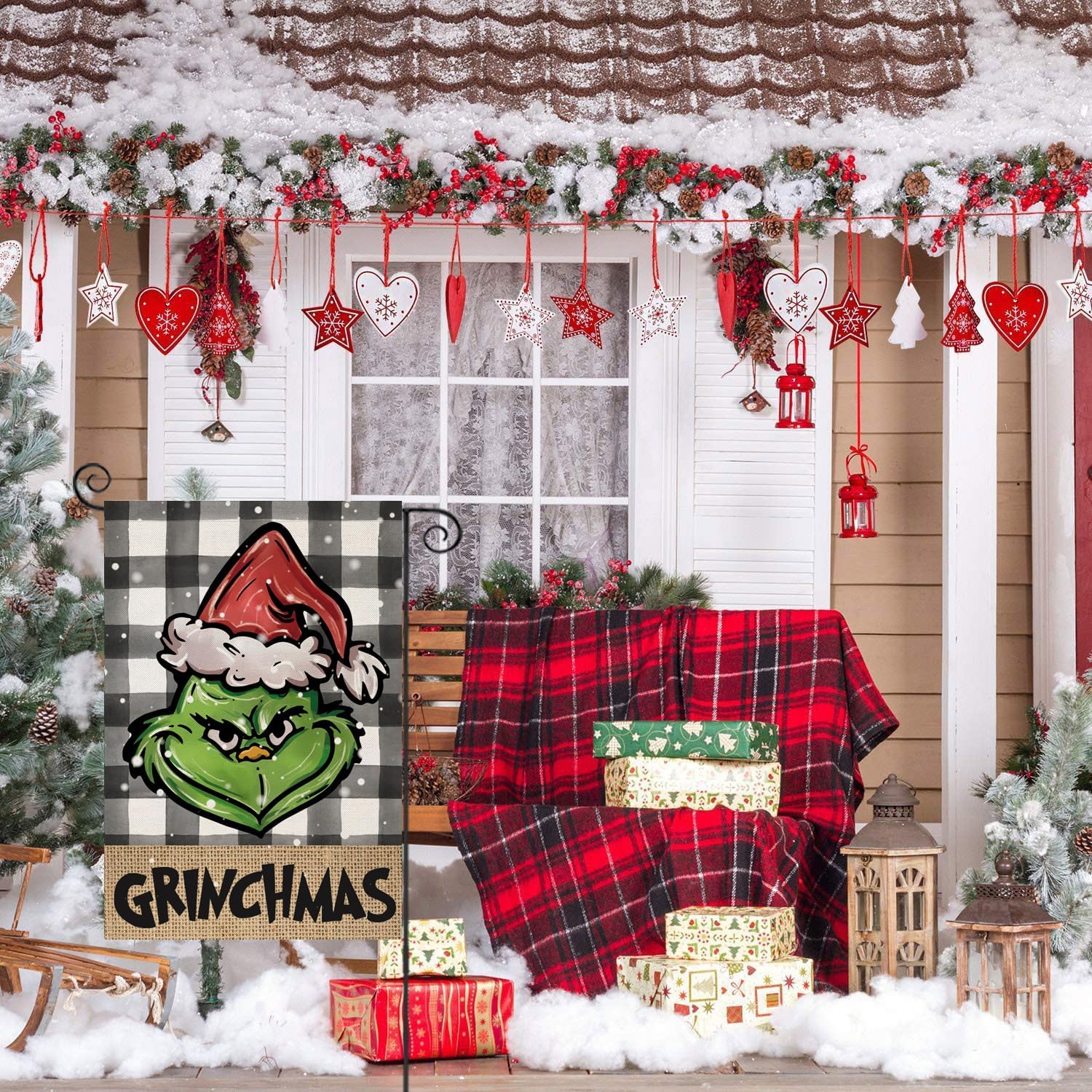 Holiday Themed Yard Decor Flag displayed indoors on wall mount