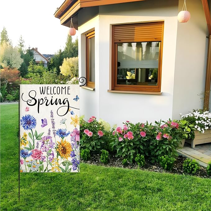Wildflowers Printed Flag Banner For Yard Decoration close-up showing fabric and print quality