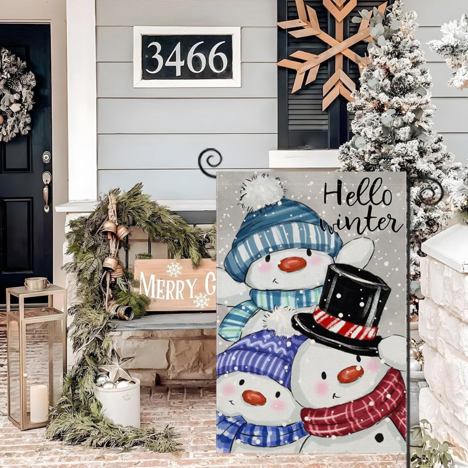Snowman Printed Flag For Winter Decoration close-up showing fabric texture and vivid colors