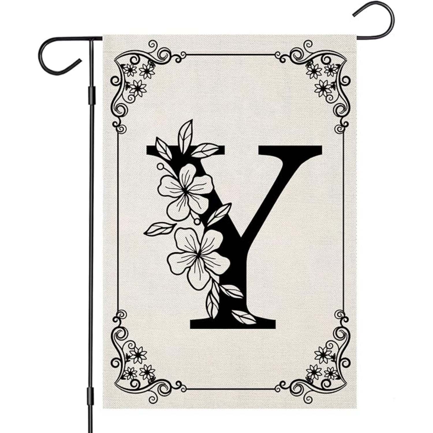 Monogram Garden Flag With Floral Border And Letter Design-Globe Flags