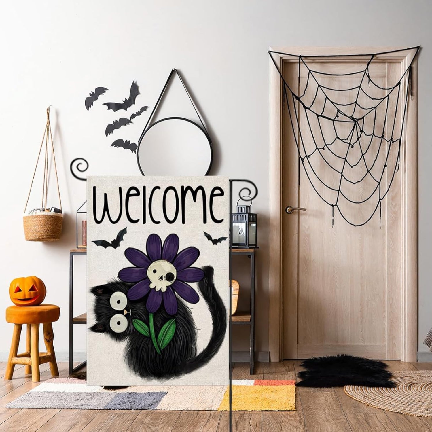Halloween Theme Welcome Sign Flag For Decoration with brass grommet hardware detail