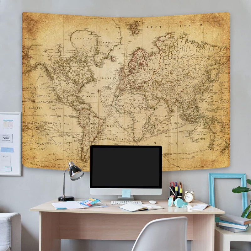 Old World Map Banner - Vintage Tapestry For Home Decor material and construction detail
