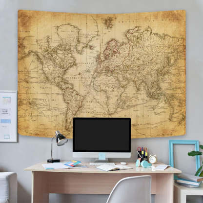 Old World Map Banner - Vintage Tapestry For Home Decor-Globe Flags