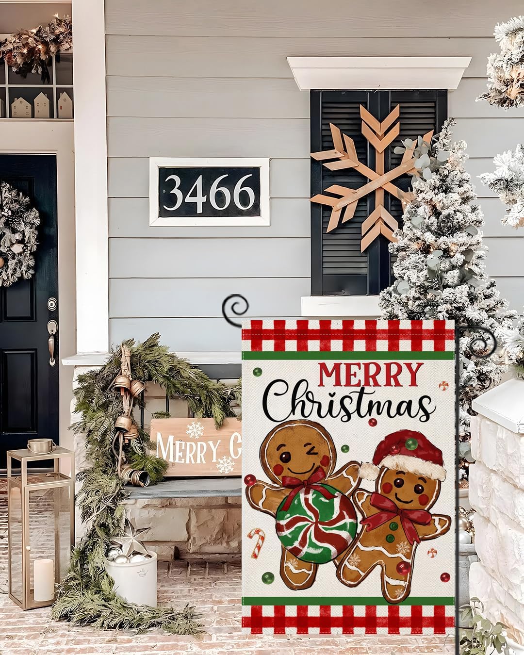 Gingerbread Patterned Flag For Holiday Decoration close-up showing fabric texture and vivid colors